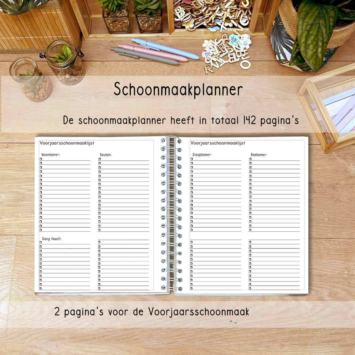 Voorjaarsschoonmaaklijst: Een checklist voor de voorjaarsschoonmaak uit de Laura Lisa Schoonmaak Planner met diverse taken om af te vinken.